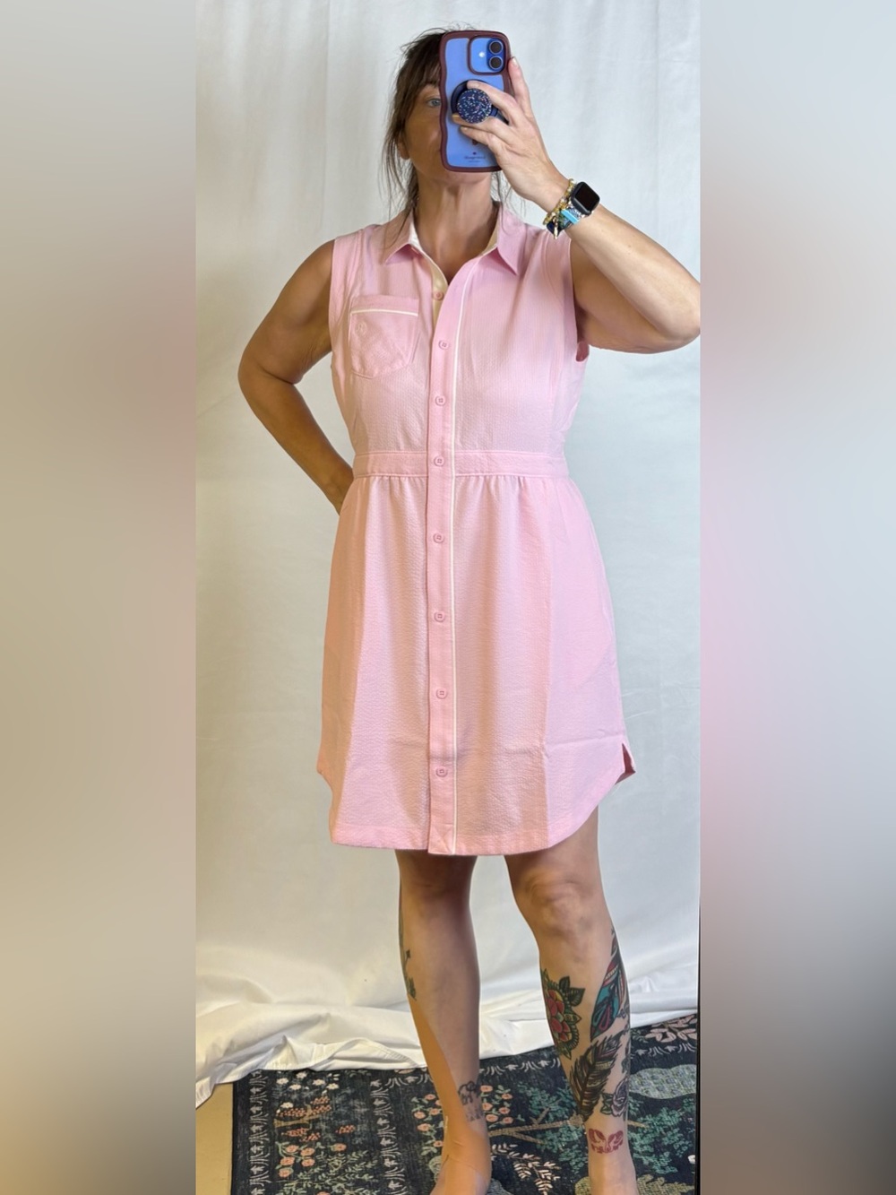 Puma Light Pink Sleeveless Button-Down Mini Dress